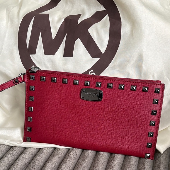 Michael Kors Red Studded Tote and Pouch Set - Picture 11 of 14
